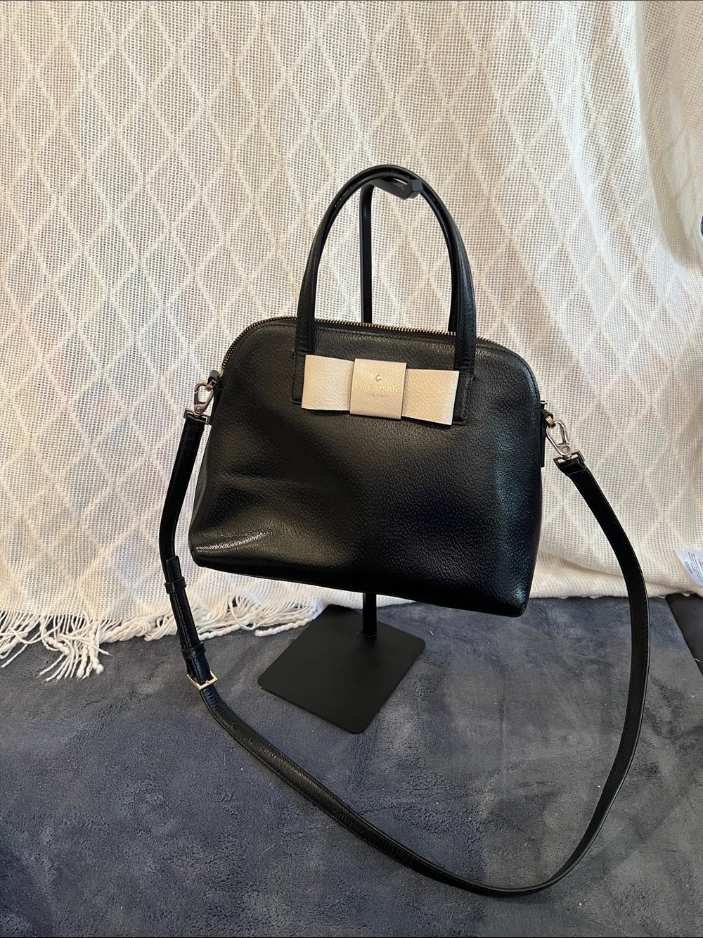 kate spade Black Satchel with Cream Bow Accent